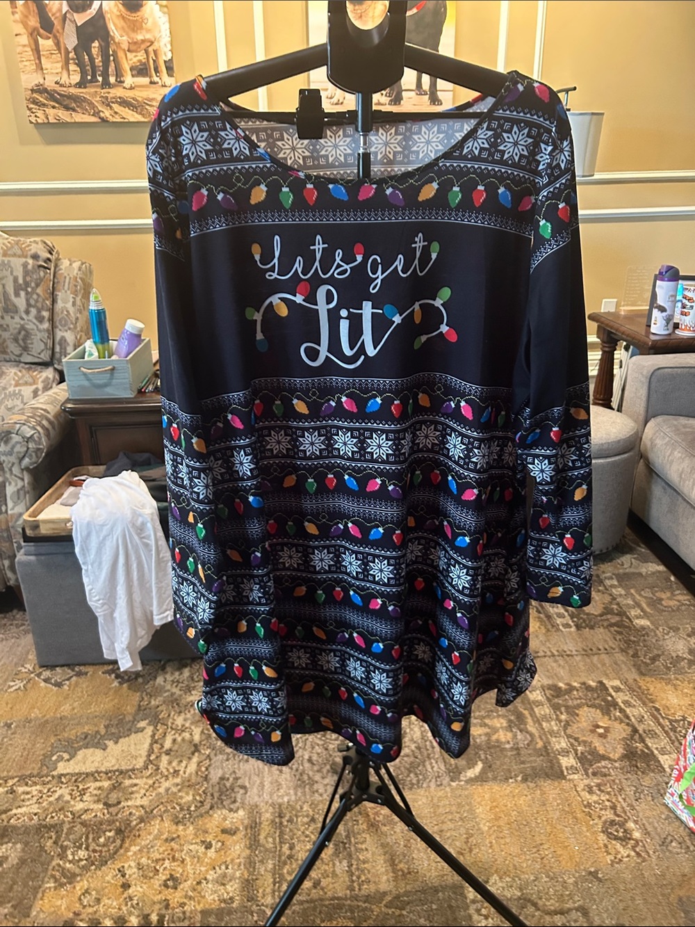 Let's Get Lit Women's Holiday Dress - Black with Multicolor Lights